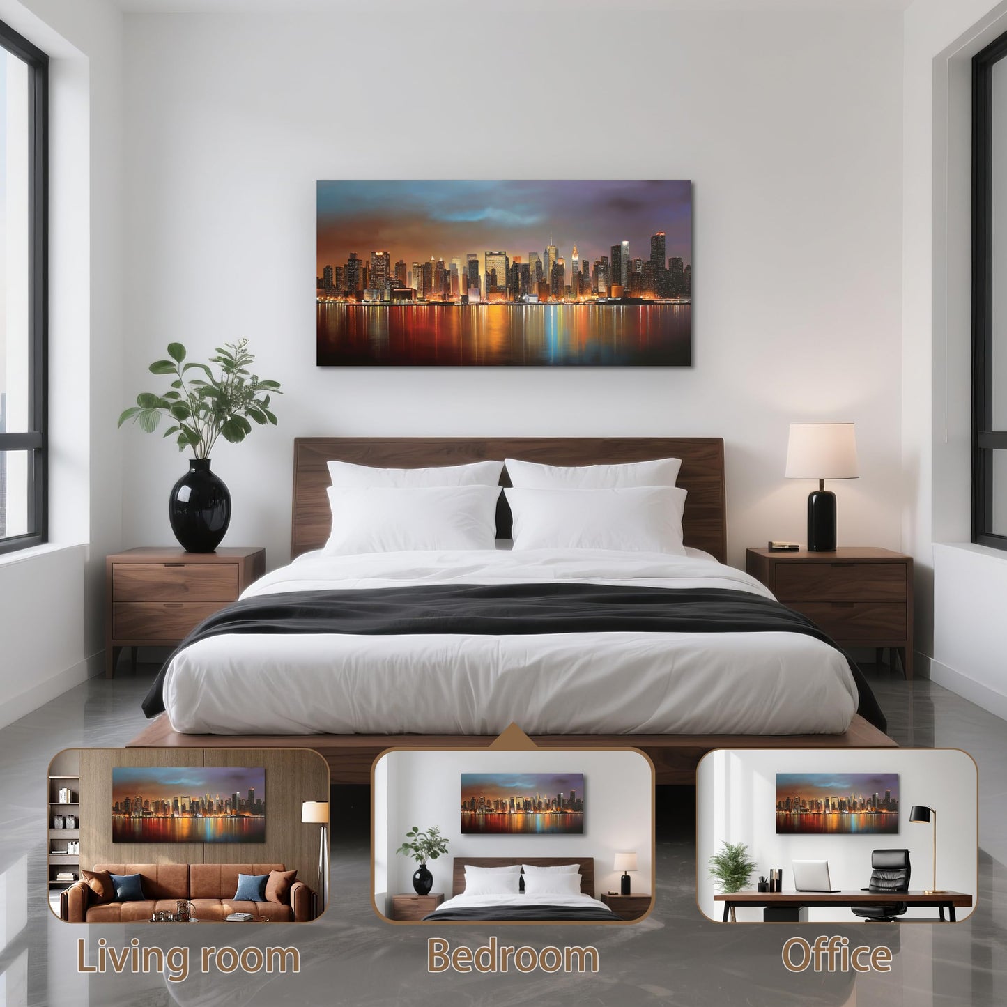 MMMSANSAT Modern New York City Canvas Wall Art for Living Room Manhattan Skyline Night View Artwork for Bedroom Office Canvas Print 20"x40"