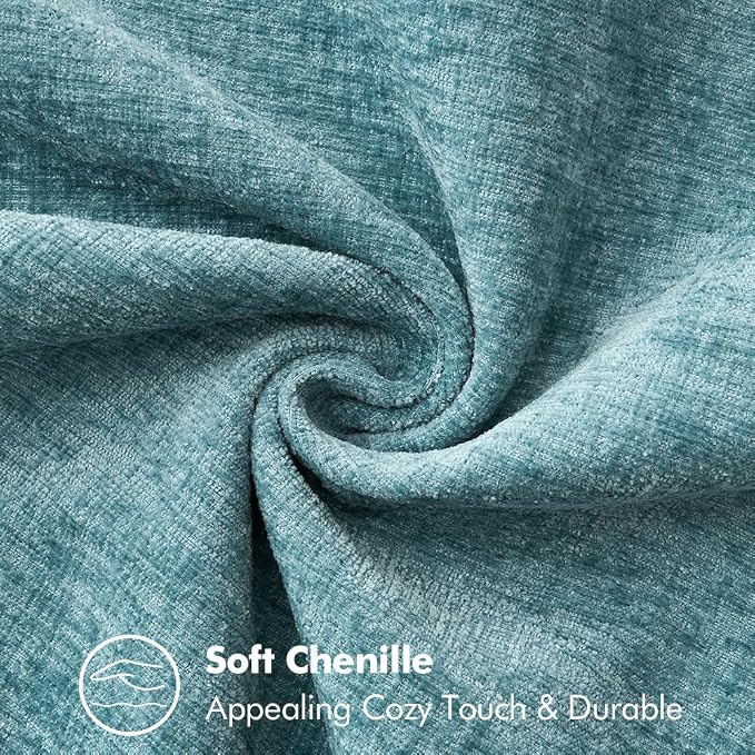 MIULEE Pack of 2 Lumbar Summer Throw Pillow Covers 12x20 Inch Aqua Blue Farmhouse Decorative Pillow Covers with Stitched Edge Soft Chenille Solid Dyed Pillow Covers for Couch Sofa Bed Living Room