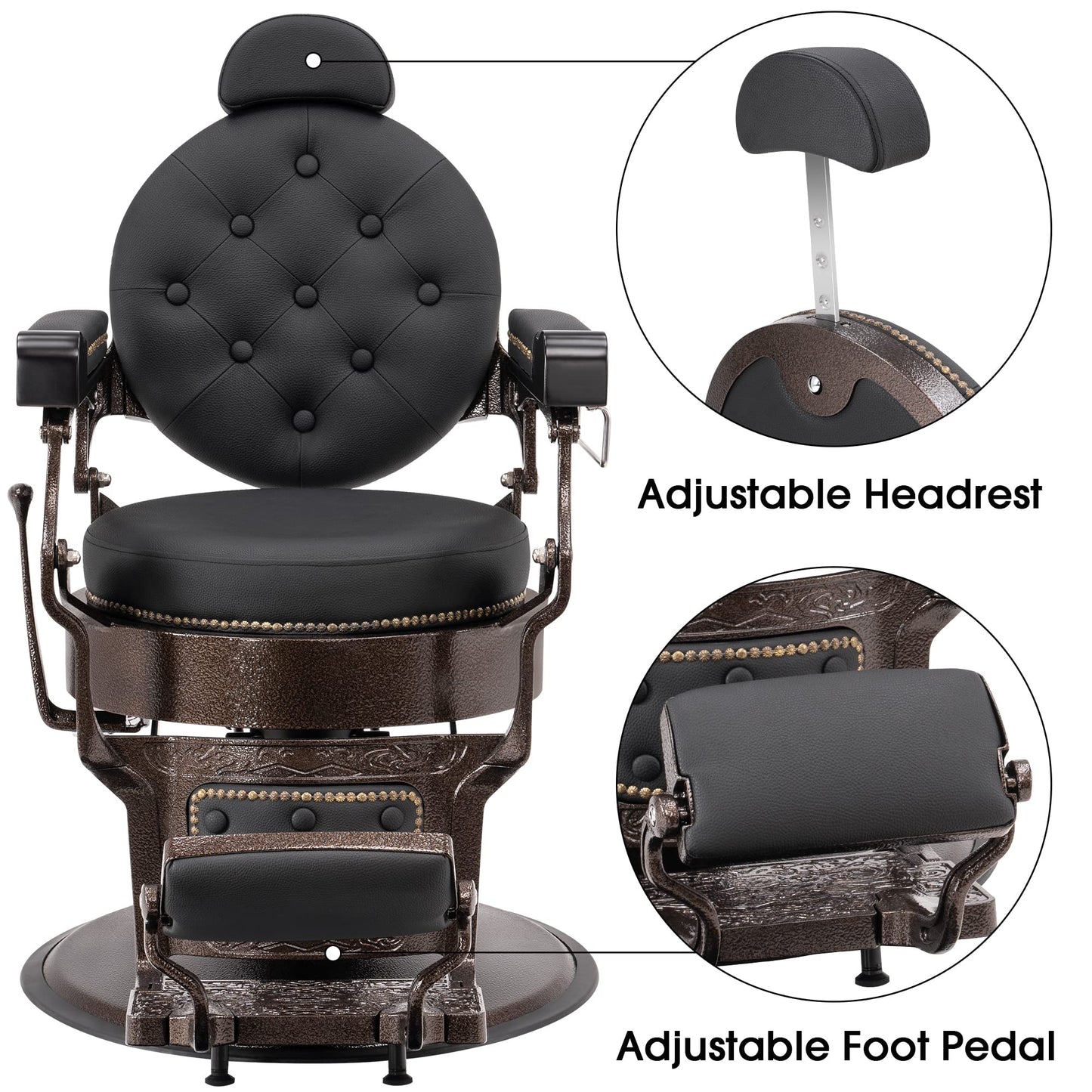 BarberPub Vintage Barber Chair Heavy Duty Metal Frame All Purpose Hydraulic Recline Salon Beauty Spa Chair Styling Equipment 9207 (Black)