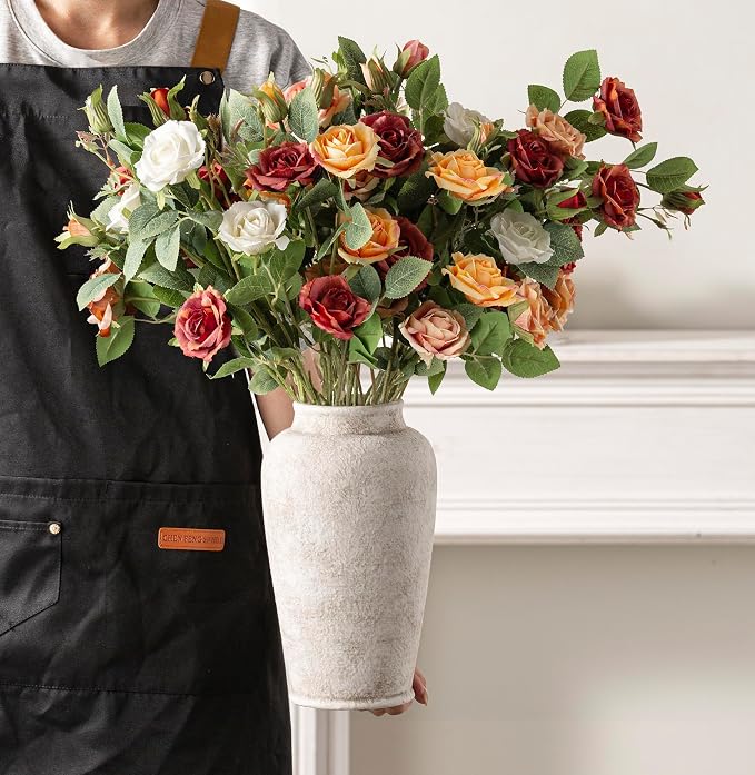 Ceramic Large Flower Vase, Rustic Vase Tall Farmhouse Decorative Vase Floral Pottery Vases for Home Decor Table Living Room Entryway Mantel Bedroom Bathroom Kitchen - 11" D