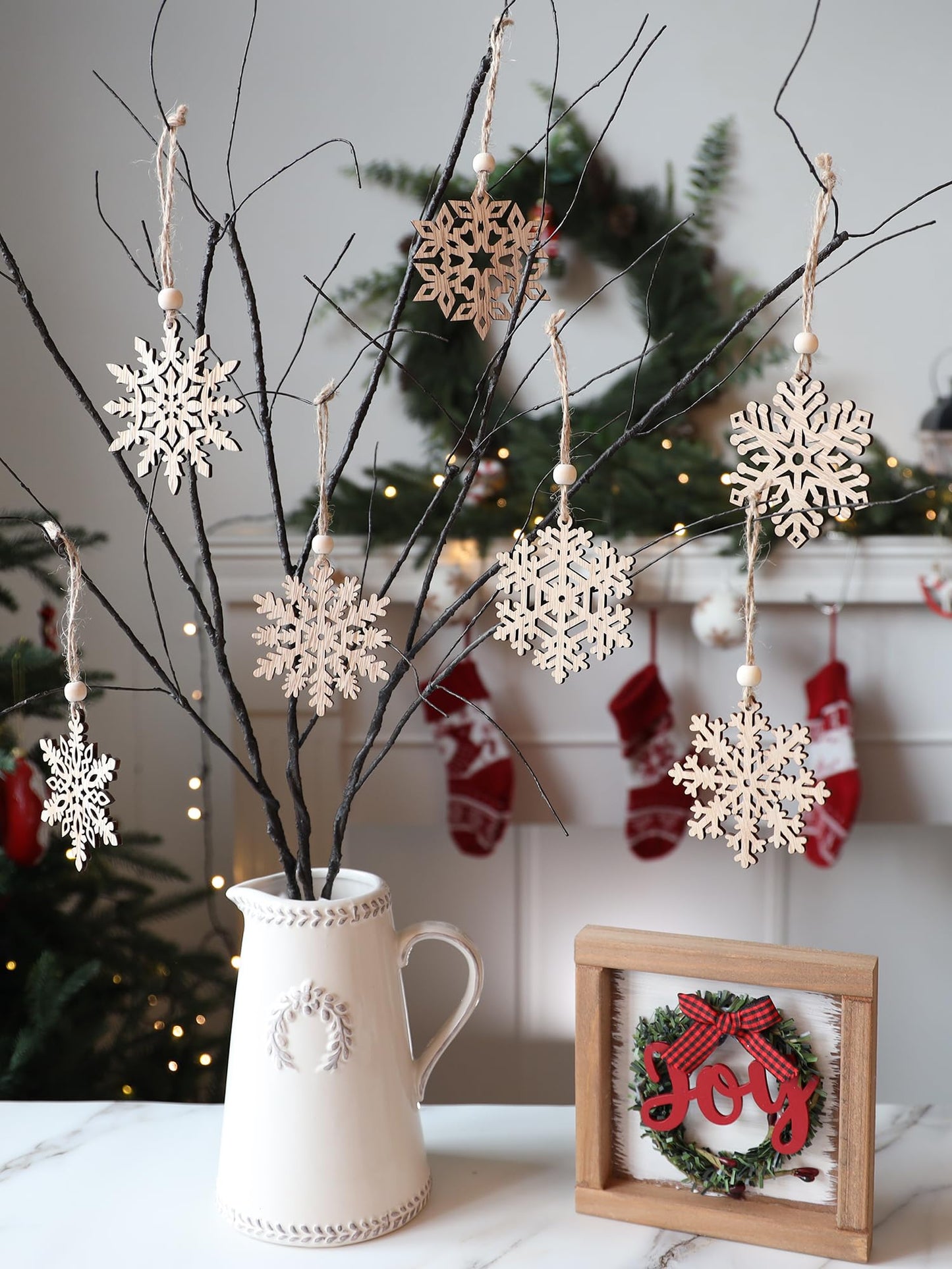 16pieces Wooden Snowflake Ornaments, 3inch Rustic Snowflakes Christmas Ornaments for Crafts Christmas Tree Boho Winter Decoration Gifts 8 Styles