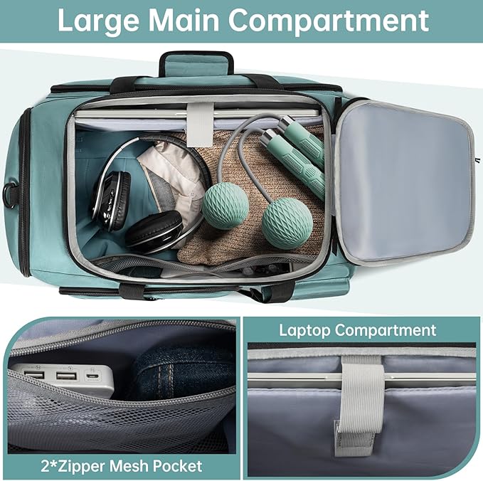 Gym Bag for Women & Men, Sports Travel Duffle Bag with Shoe Compartment, Anti-Theft Carry On Weekender Bag, Water Resistant Overnight Backpack for Airplane, Gym, Travel (Blue)