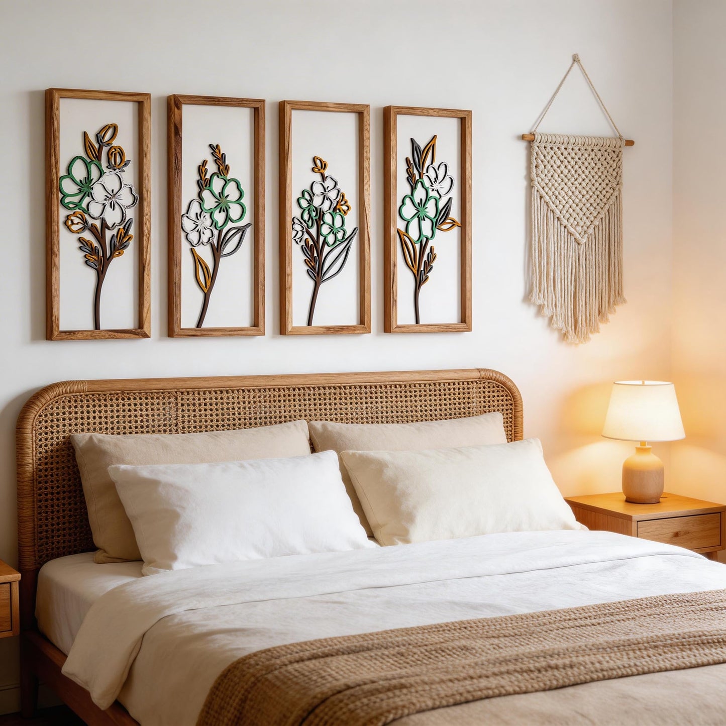 3D Wooden Framed Floral Wall Art 16 inch Ready-to-Hang Set Stylish Painting for Bathroom Living Room Kitchen Boho Botanical Farmhouse Decorations Gift Idea