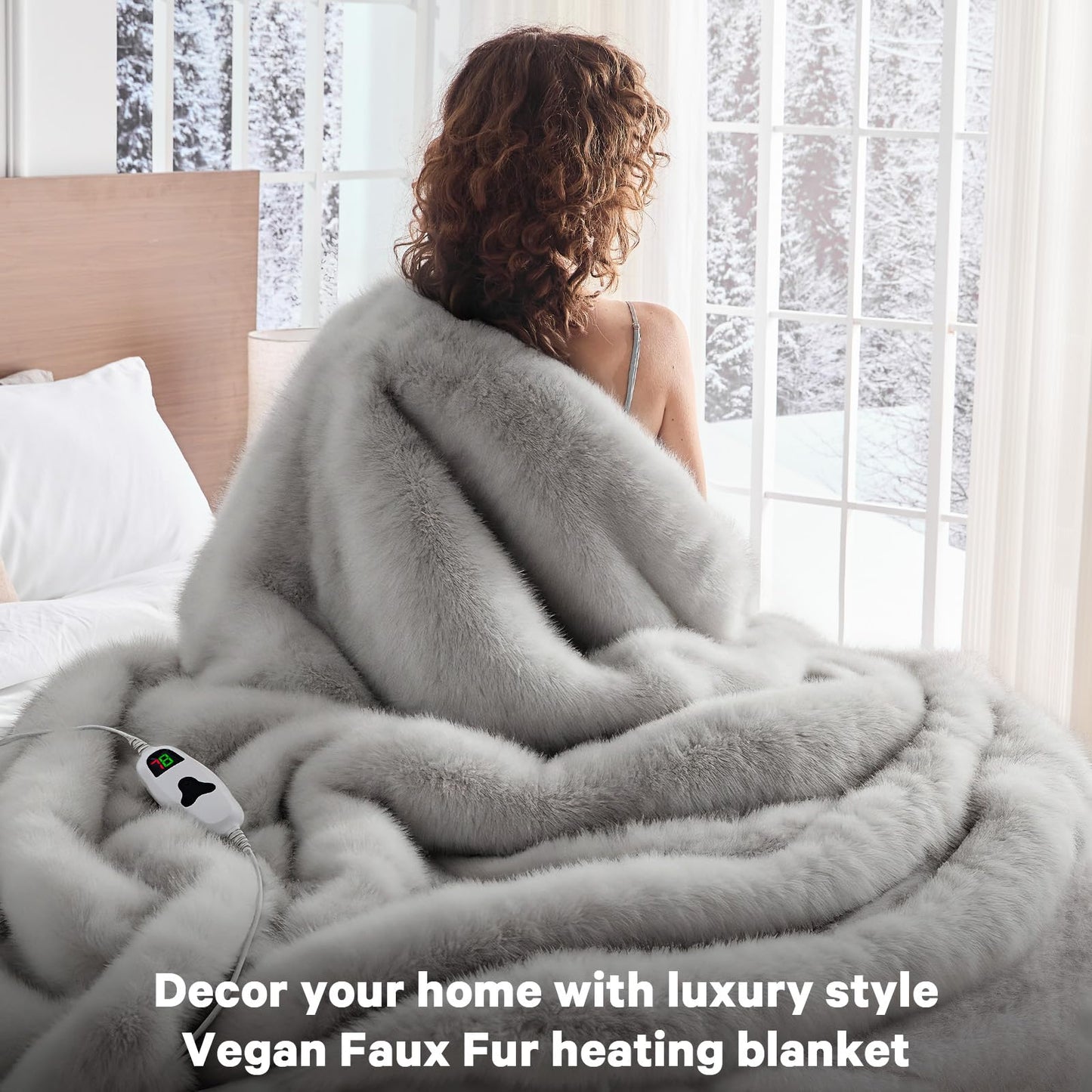 Heated Electric Blanket Throw,Octrot 50"X60" Faux Fur Heating Blanket Luxury Christmas Gifts Heavy Plush with 10 Heats Levels & 8 Hours Auto Off,Super Cozy Warm Fuzzy,Fluffy Decor Winter Warming,White