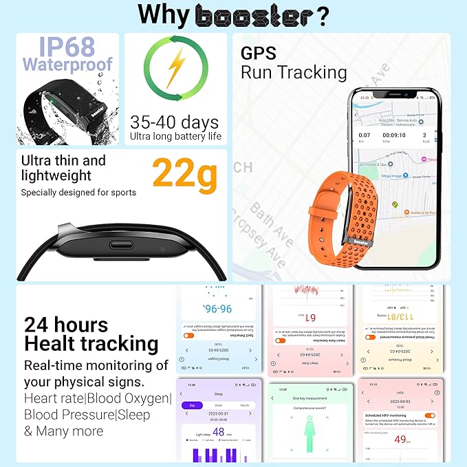 Booster Smart Bracelet, Wearable Activity & Fitness Tracker Band, 24H Sleep Tracker, All-Day Continuous Heart Rate Blood Pressure Stress HRV Monitor, 120+ Sport Modes Smart Wristband, Silicone Pink