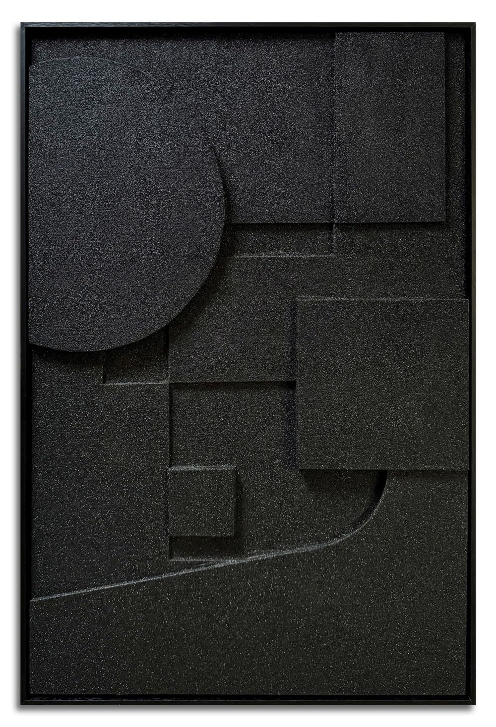 Slyart Black Textured Wall Art, Handmade Contemporary Art 3D Abstract Relief Painting, Framed Thick Texture Vertical Wall Art 24x36 Inch