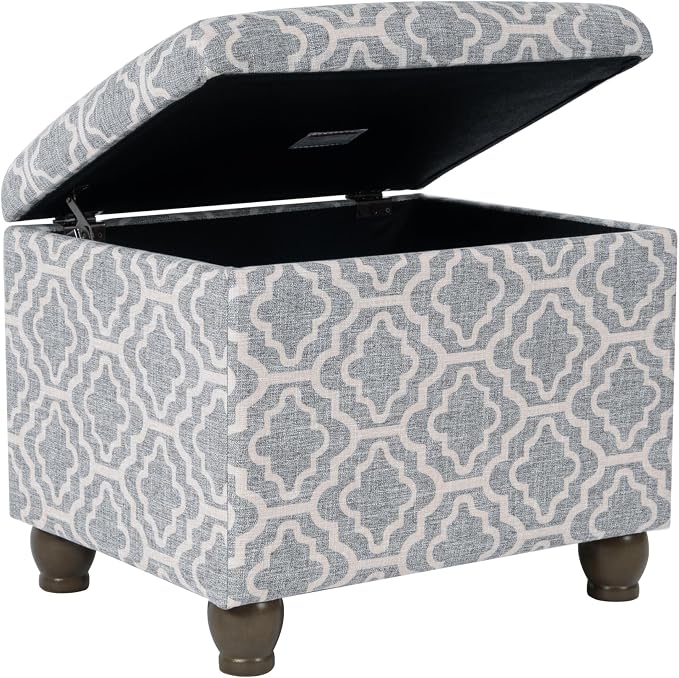 Spatial Order Home Decor | Upholstered MediumRectangular Storage Ottoman | Hinged Lid Ottoman with Storage for Living Room & Bedroom,Gray Geometric