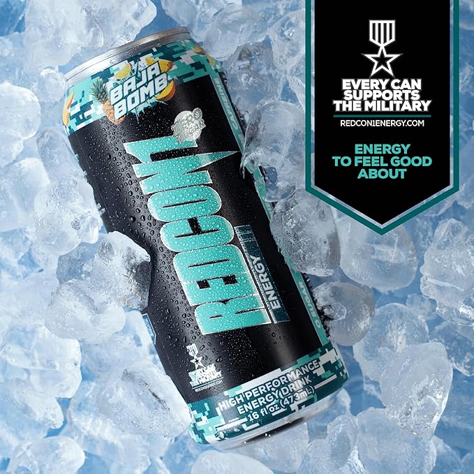 REDCON1 Energy High Performance Drink, Baja Bomb - Zero Sugar Energy Drink with Alpha GPC Nootropic - 200mg of Natural Caffeine from Green Coffee Beans - Vitamin B6, B12 & B5 to Boost Mood (12 ct)
