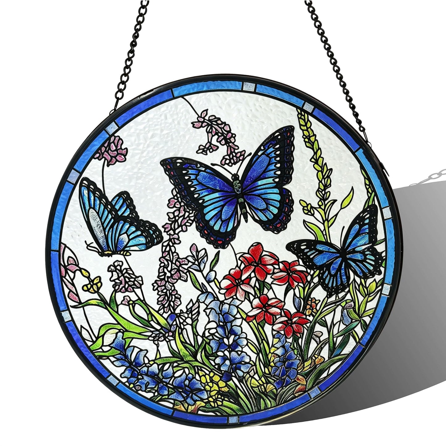 Lager Butterfly Suncatchers for Windows, Butterfly Stained Glass Window Hanging，6.3 inch