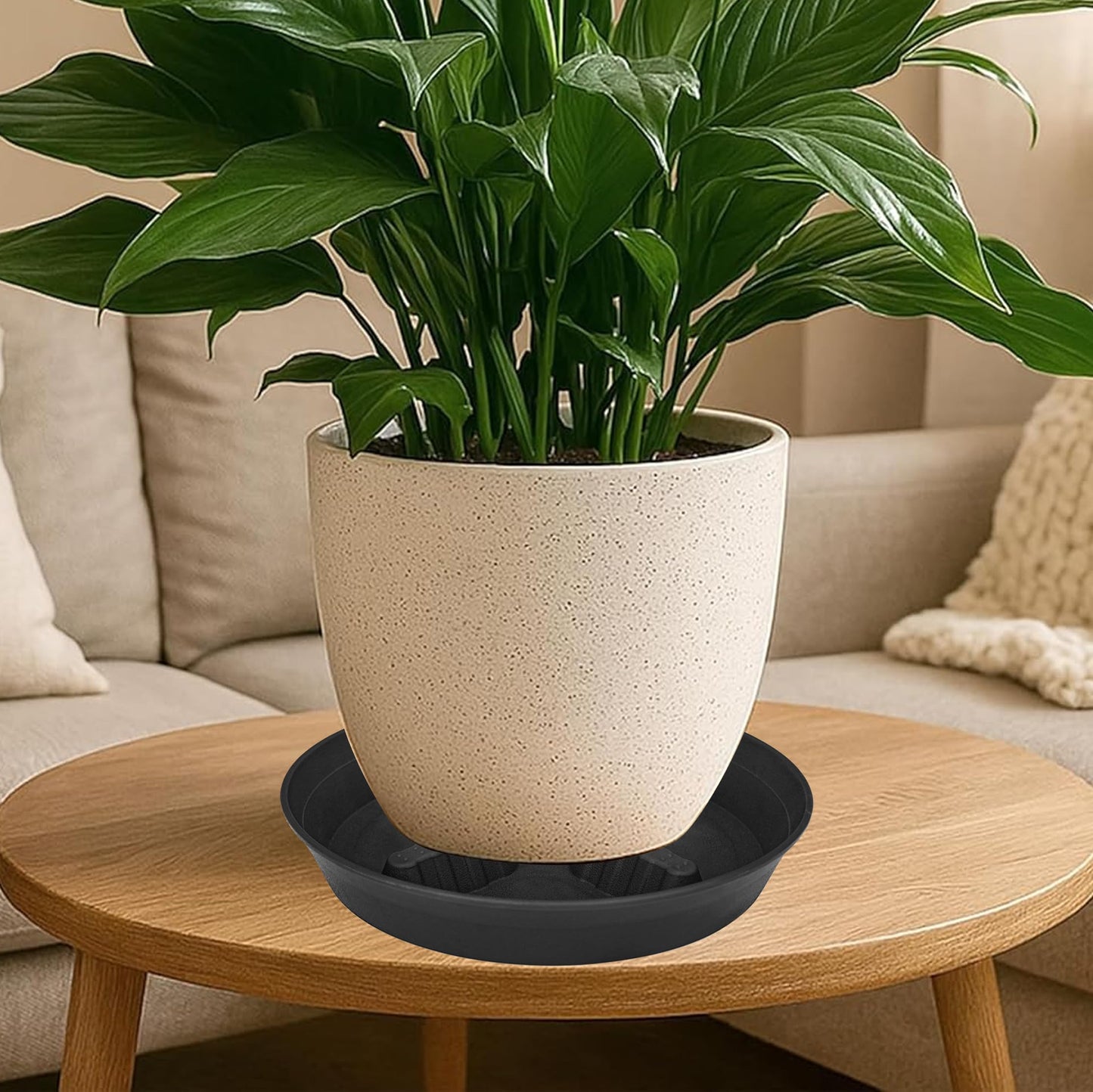 Feyvdzv 4 Pack Plant Saucer 10 inch, 8 12 14 17 inch, Plant Stand Plastic Plant Saucers for Indoors Outdoor, Heavy Duty Flower Plant Risers for Inside Pots, Pot Saucers for Plants, Grow Bags Saucers