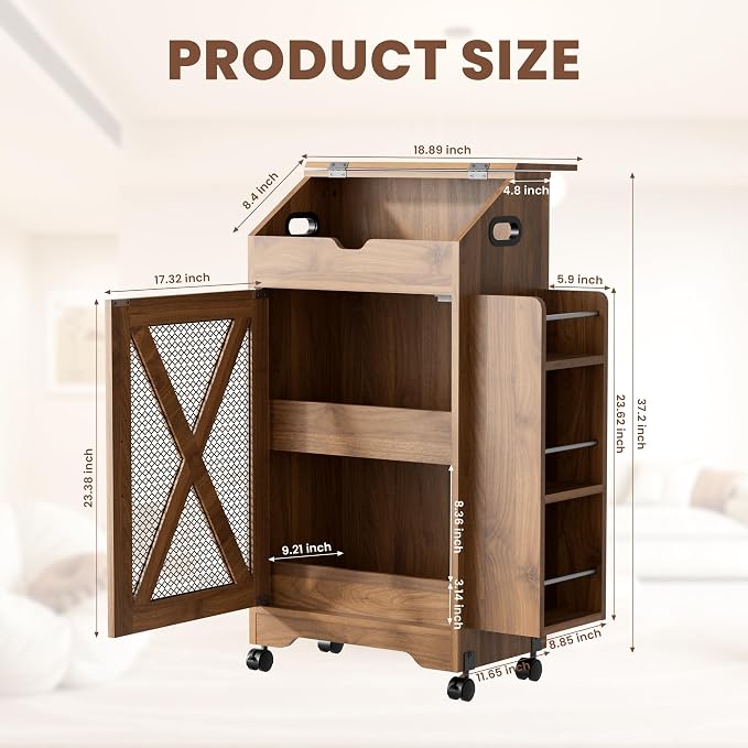 Potato and Onion Storage Bin, Movable Fruit and Vegetable Bin with Spice Rack, Wooden Large Bread Box, Farmhouse Potato Storage Cabinet for Kitchen, Pantry