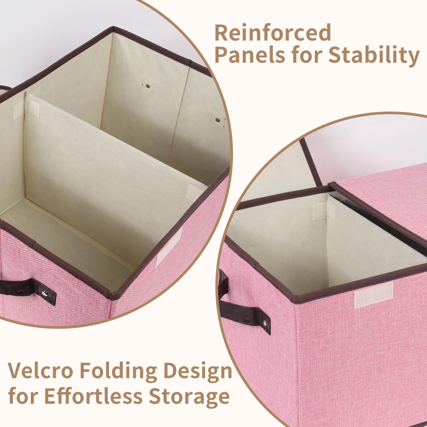 Tcbelosion Foldable Fabric Storage Box, 16.5 x 11.8 x 9.8 inches (L x W x H), with Double-Lid & Dividers, Large Organizer for Home, Closet, Office(Pink)