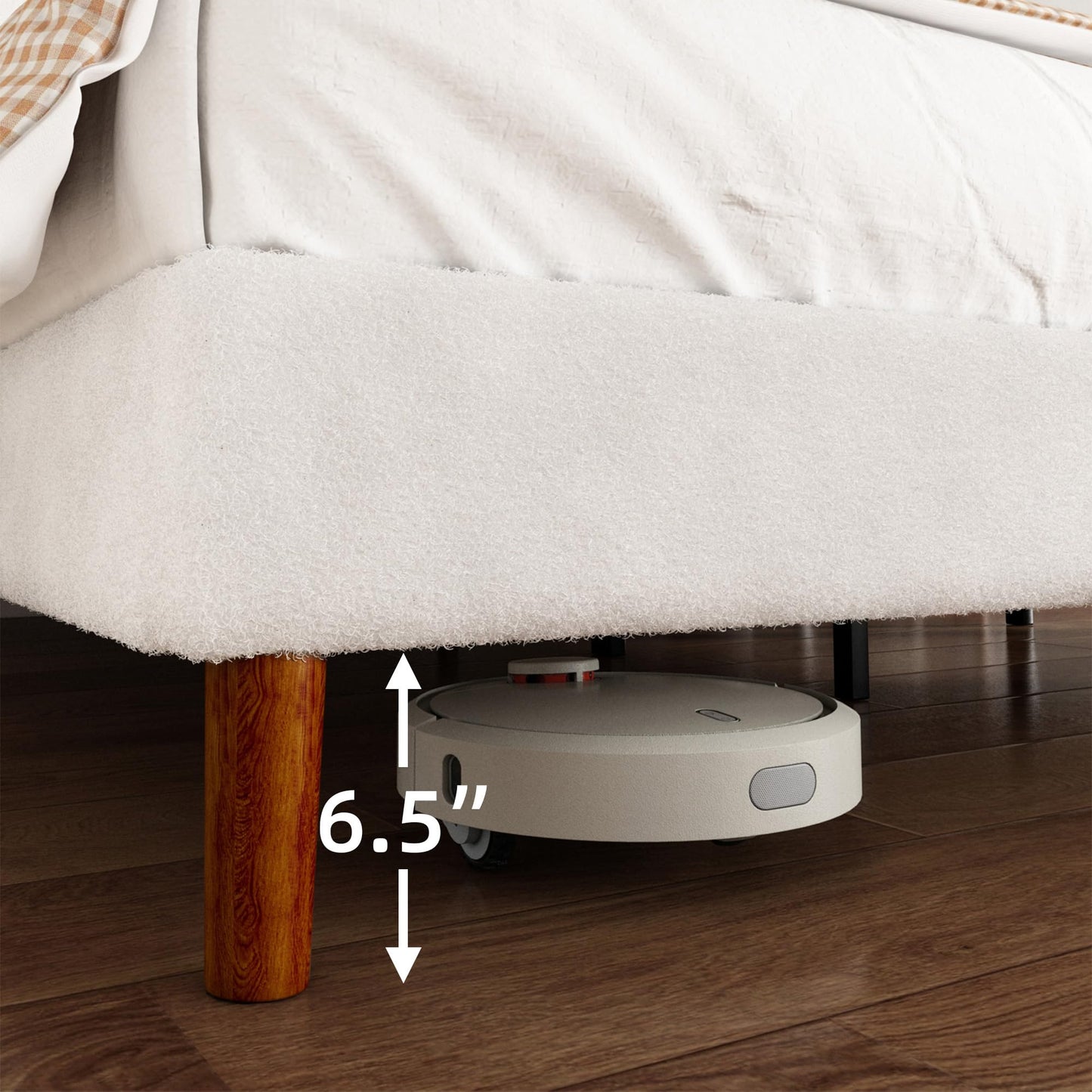 Mxhtcewz Queen Boucle Bed Frame, Platform Bed with Upholstered Wingback Headboard, Strong Wooden Slats Support, Noise-Free, Easy Assembly, No Box Spring Needed, White