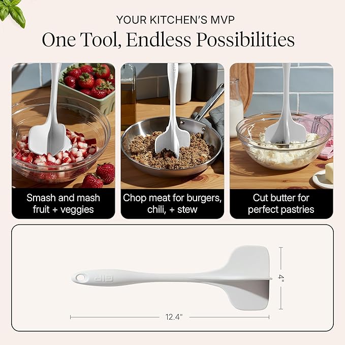 GIR: Get It Right Silicone Quad Meat Chopper - 12 in White - Heat-Resistant & Non-Stick - Potato Masher & Ground Beef Chopper Tool - Burger Smasher