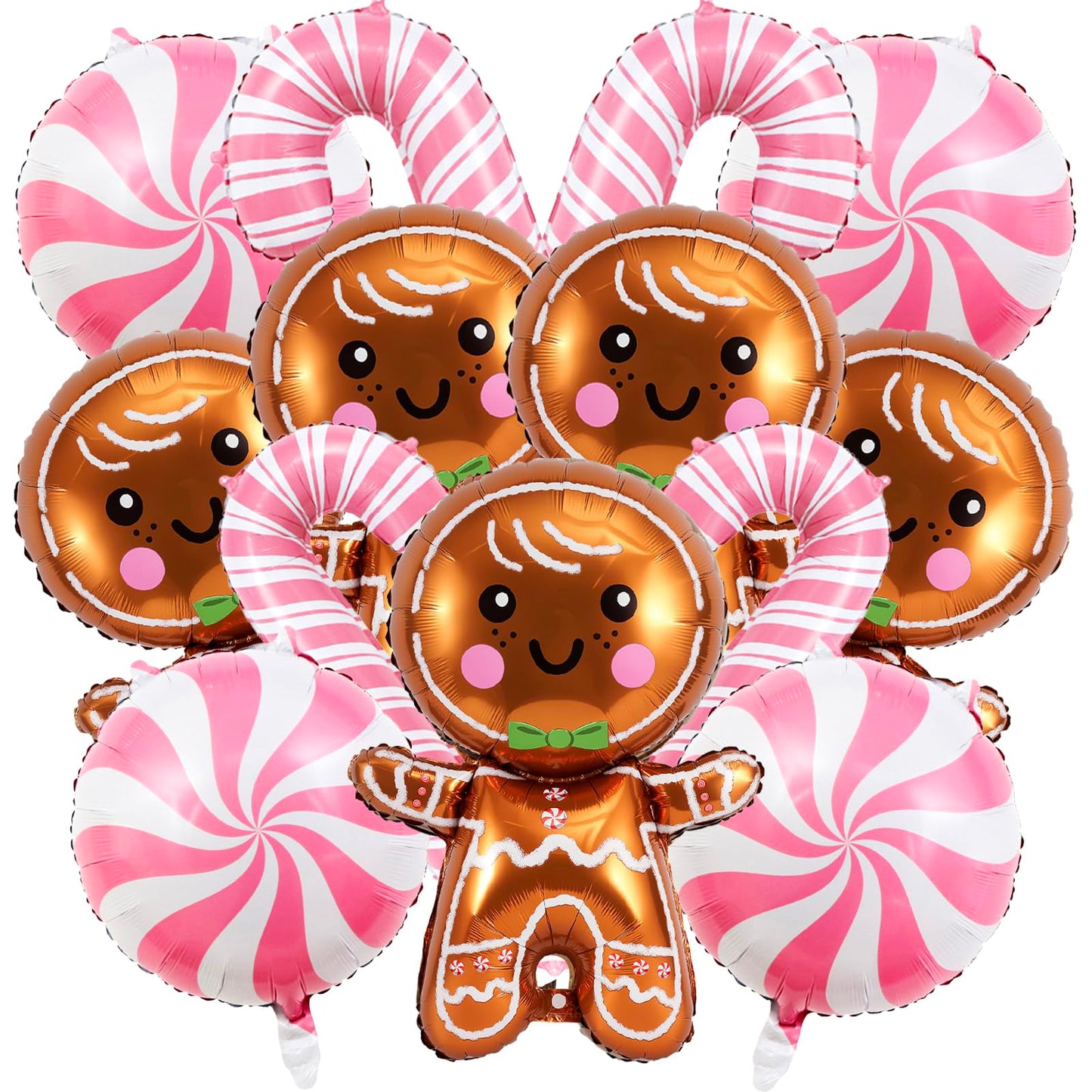 14 Pcs Christmas Balloons Decorations Gingerbread Man Balloons Pink Candy Cane Foil Balloon for Christmas Birthday Party Winter Themed Decorations