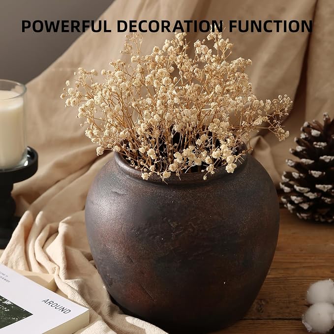 Farmhouse Vase for Home Decor, Vintage Rustic Terracotta Flower Vase Suitable for Home Decor, Living Room, Shelf, Dining Table. ZSHLXM