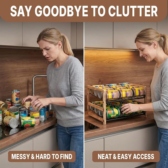 DGWJSU Can Organizer for Pantry 2-Tier, Can Storage Organizer Pantry, Soda Can Organizer, Holds up to 24 Cans Holders for Pantry, Cabinet, Countertop, Carbonized Brown