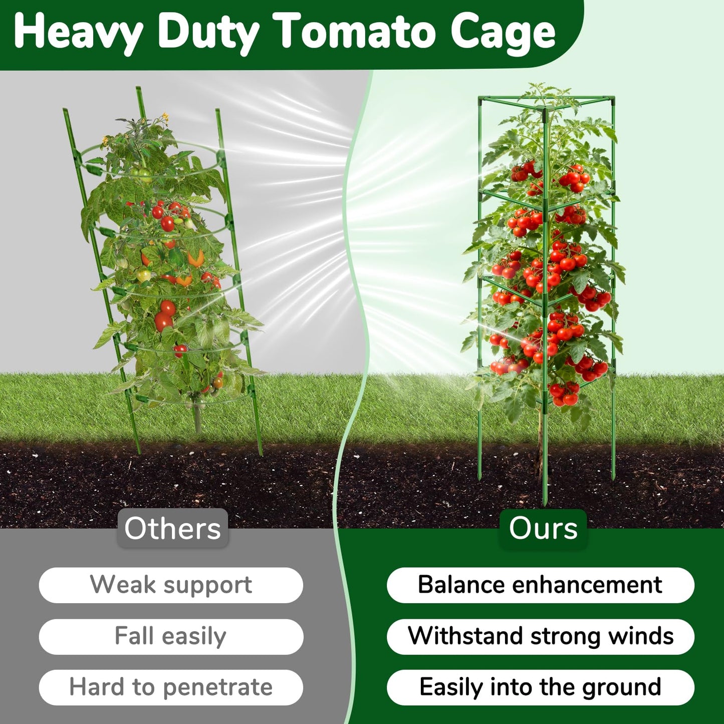 ZeeDix 6 Pack 65 Inch Tall Tomato Cages for Garden, Heavy Duty Large Plant Trellis Support Stakes for Climbing Plants, Adjustable Tomatoes Cage for Pots & Outdoor Raised Garden Bed