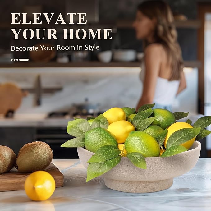 YMXYJM Large Decorative Bowl, Modern Resin Fruit Bowl for Kitchen Counter, Handmade Bowl for Home Decor, Stylish Key Bowl for Entry Table & Shelf, Artificial Stone Beige