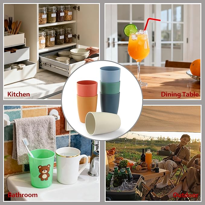6PCS Wheat Straw Cups, OHOLA Unbreakable Reusable Plastic Drinking Glasses Cups Tumblers (12OZ, 6 Colors)