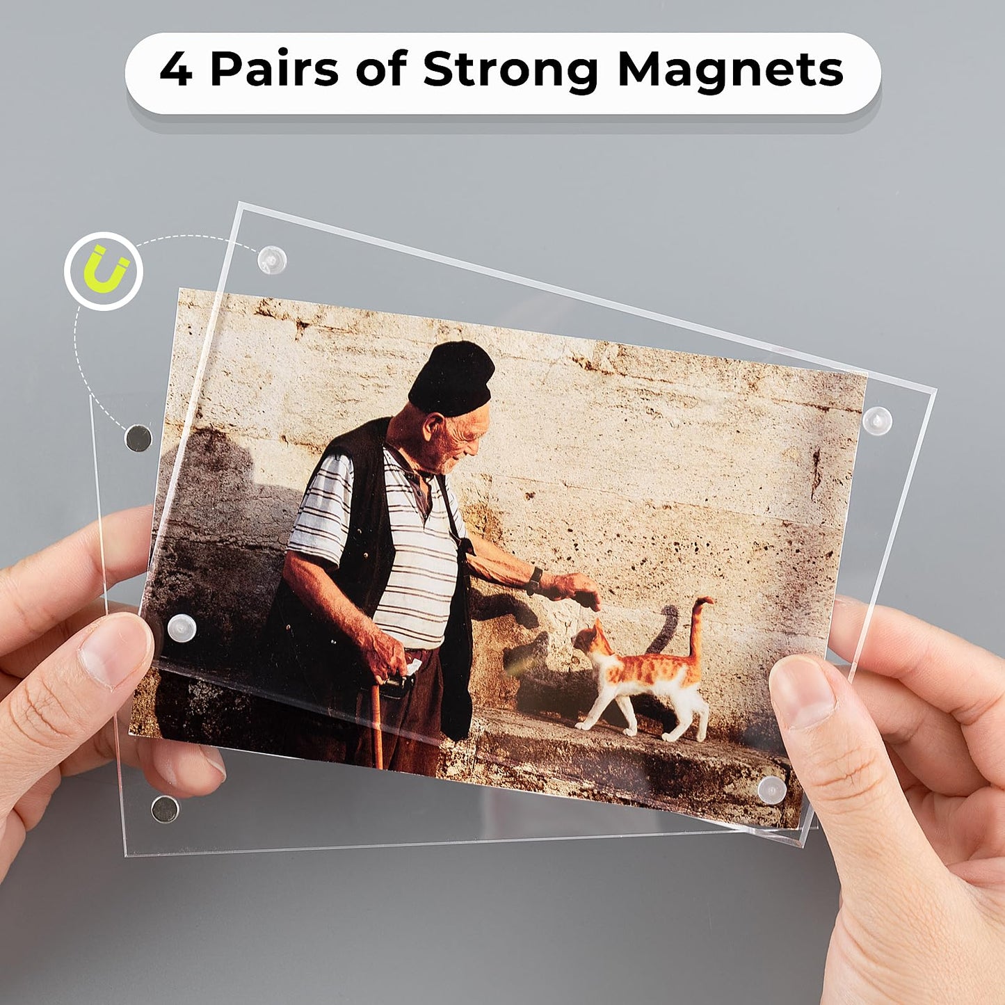 3 Pack 6x8 Acrylic Picture Frames With Stand, Floating Effect Size: 5x7 or Smaller, Frameless Frame With Strong Magnets, for Wedding Sign Reception, Decoration, Photos and Art Display