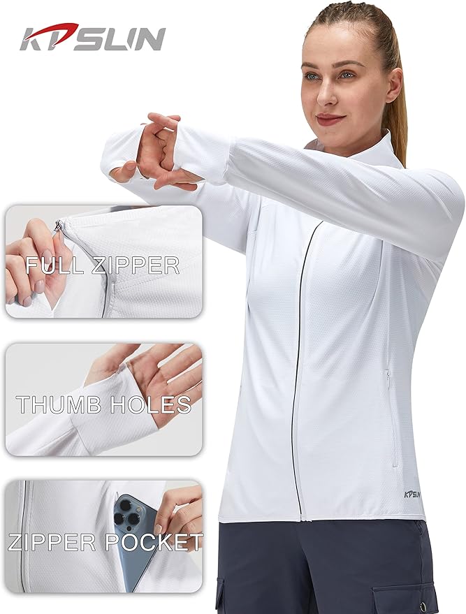 Women's UPF 50+ UV Sun Protection Clothing Long Sleeve Athletic Hiking Shirts Lightweight SPF Zip Up Outdoor Jacket