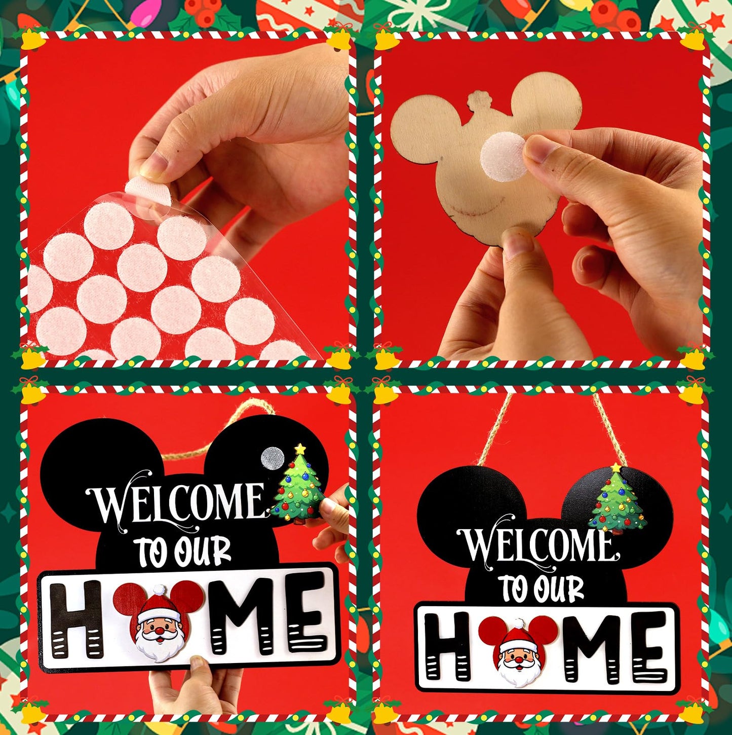 Mouse Home Decor, Interchangeable Seasonal Welcome Sign with 22PCS Interchangeable Holiday Pieces for Spring Summer Fall All Seasons Holiday Halloween Christmas