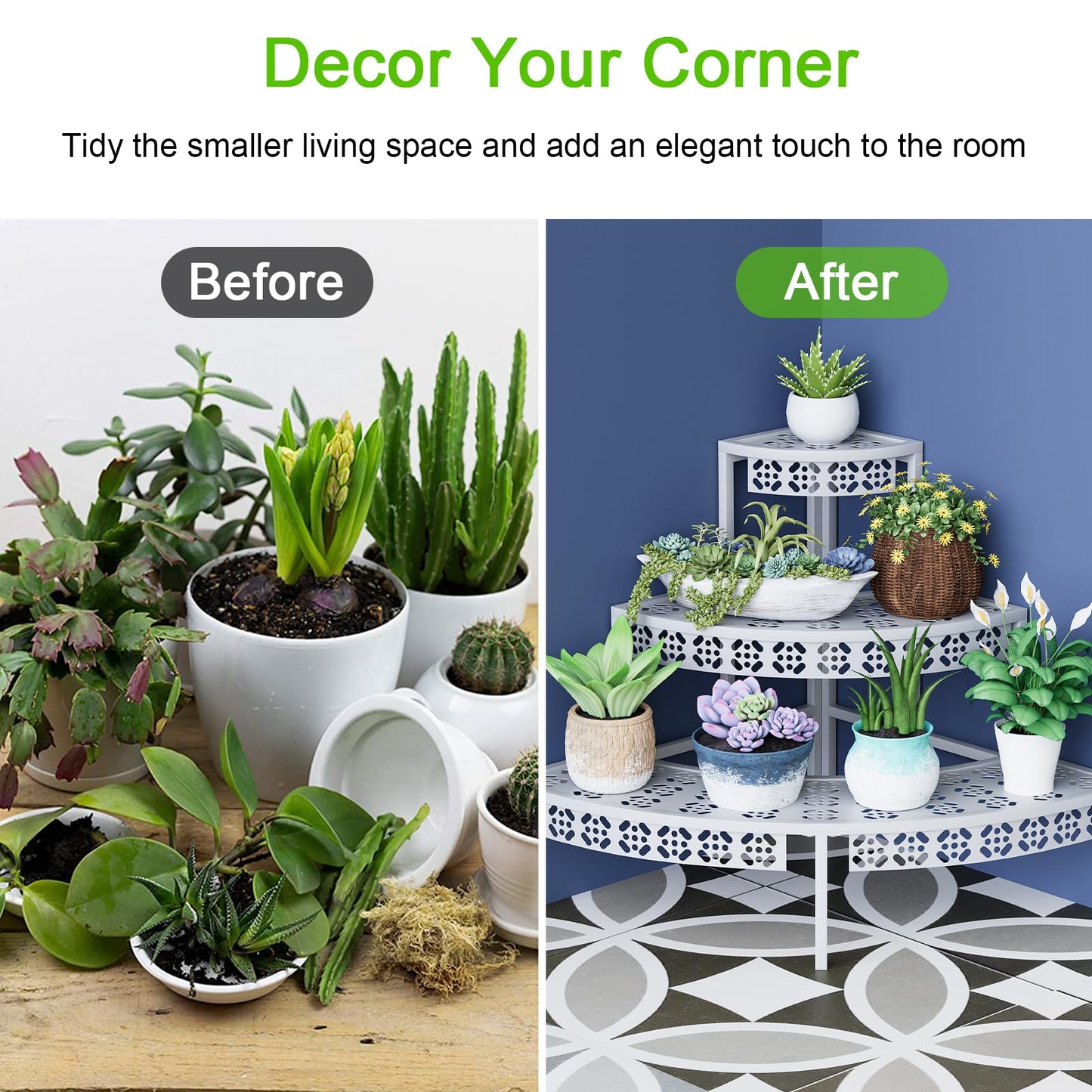3 Tier Plant Stand Semi-Circular Flower Pot Organizer Rack Quarter Round Plant Display Holder Outdoor Storage Shelves Metal Corner Shelf Planter Shelving Ladder Plant Stand for Indoor Use(White)