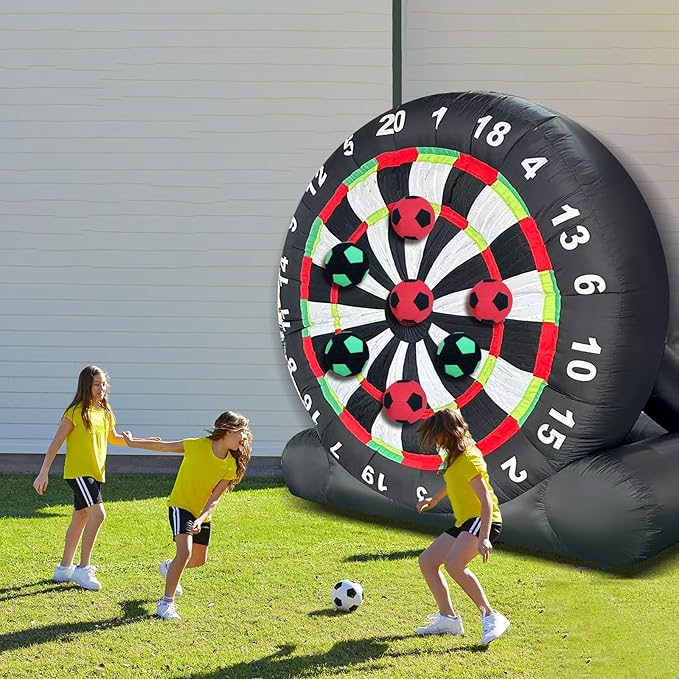 WARSUN 10Ft Giant Inflatable Soccer Darts Board Outdoor Dart Board with 8 Soccer Balls & 350W Blower for School Gym Camp Yard Sport Game(Black)