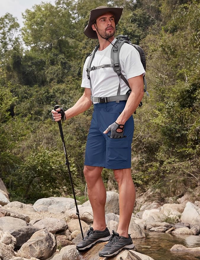CRYSULLY Men's Hiking Cargo Shorts Outdoor Summer Lightweight Quick Dry Work Casual Shorts with 5 Zipper Pockets