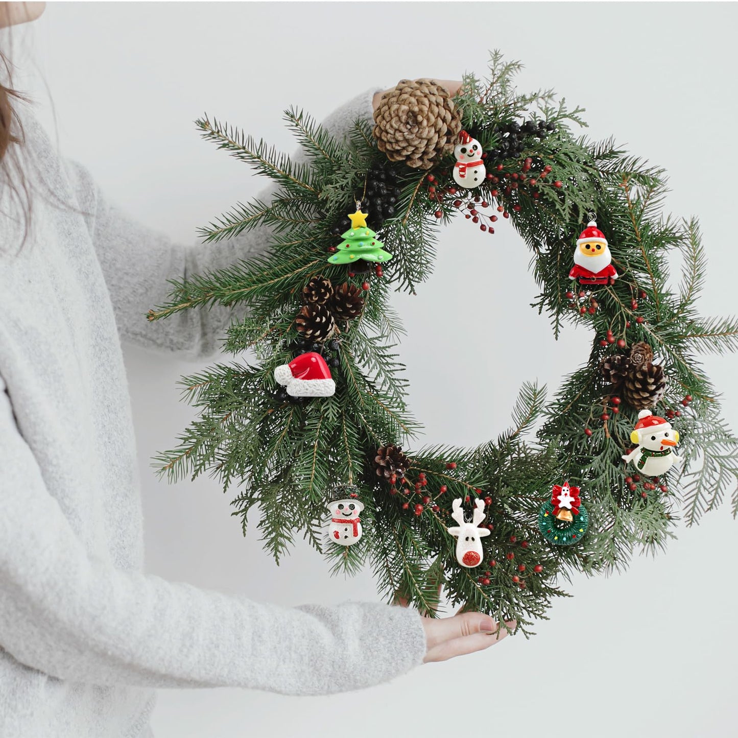 Naler 24PCS Mini Christmas Ornaments, Resin Design with Santa Claus, Snowman, Reindeer and More for Christmas Decoration