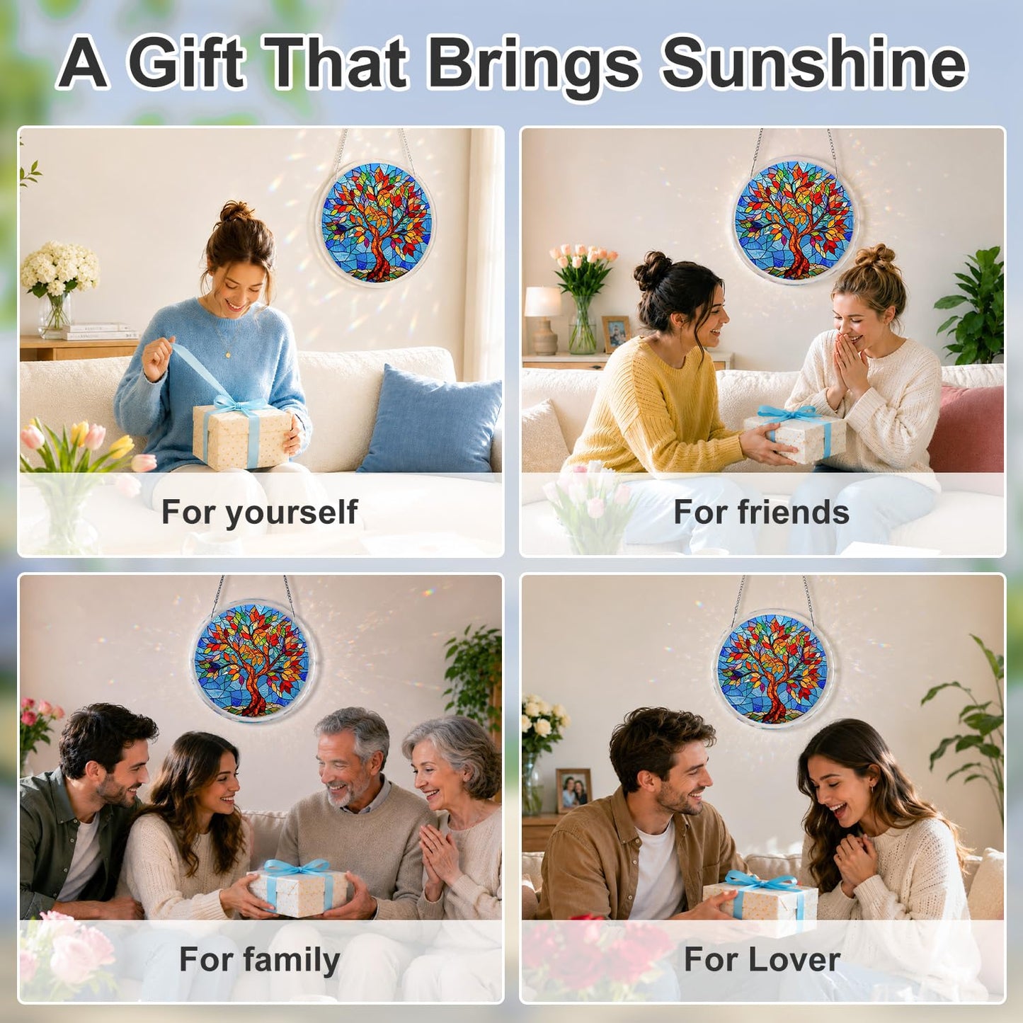 Jollitot Acrylic Puzzle for Adults, Tree of Life Stained Glass Style Acrylic Jigsaw Puzzle Suncatcher Window Hanging, DIY Sun Catcher Puzzle with Unique Irregular Pieces, Home Decor Gift for Women Mom