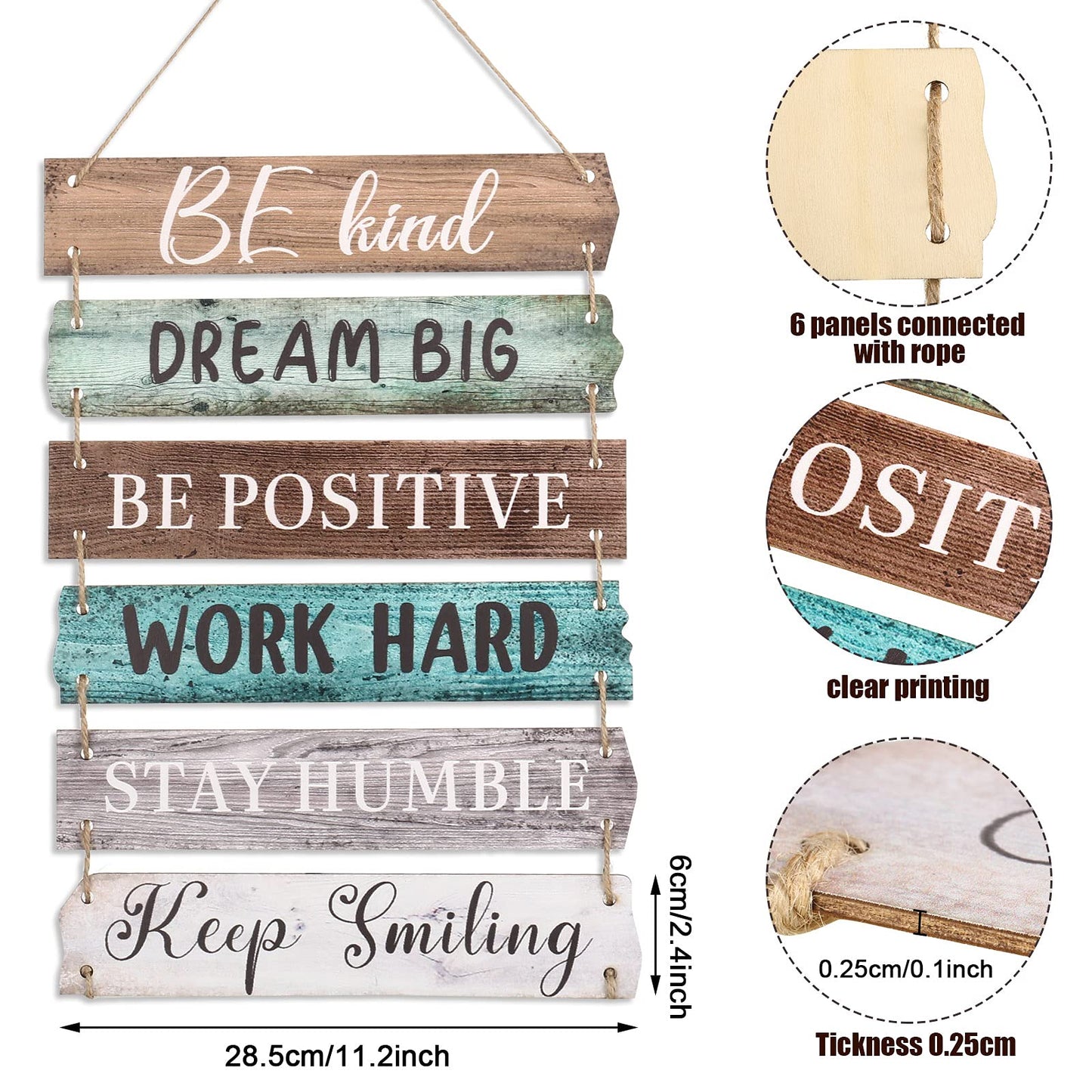 6 Pieces Rustic Wall Hanging Plaque Sign Inspirational Wall Art Farmhouse Wooden Door Signs Positive Plaque with Quotes Motivational Quote Decor for Office Bedroom Living Room(Retro Style)