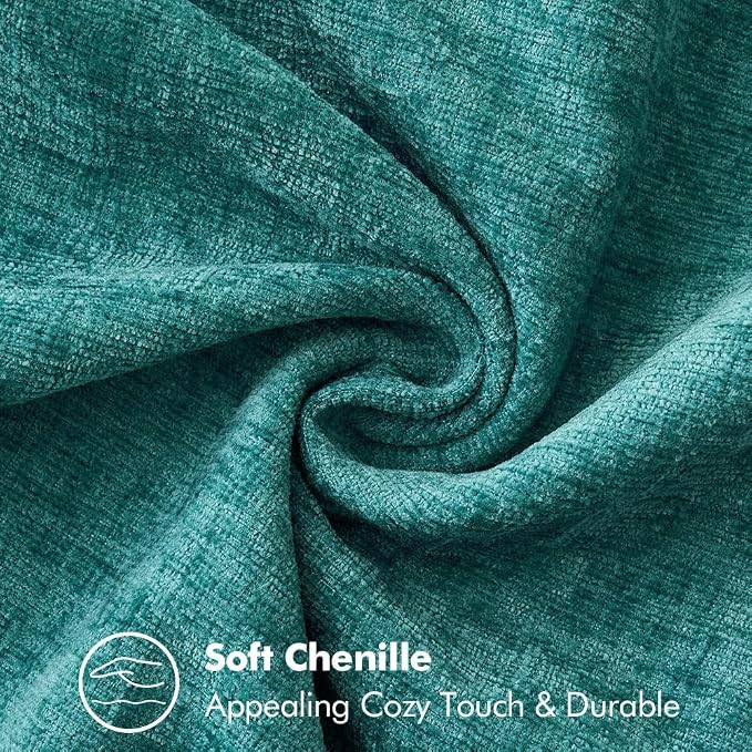 MIULEE Pack of 2 Lumbar Throw Pillow Covers 12x20 Inch Teal Farmhouse Decorative Pillow Covers with Stitched Edge Soft Chenille Solid Dyed Summer Pillow Covers for Couch Sofa Bed Living Room