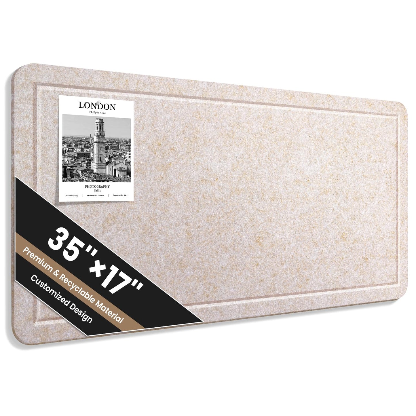 Large Bulletin Board, 35 X 17 Inches Felt Cork Board with 40 Pushpins, Foldable Felt Notice Pin Board Photo Display Board with Self-Adhesive Tape for Office Home School (Oatmeal, 35x17 inch)