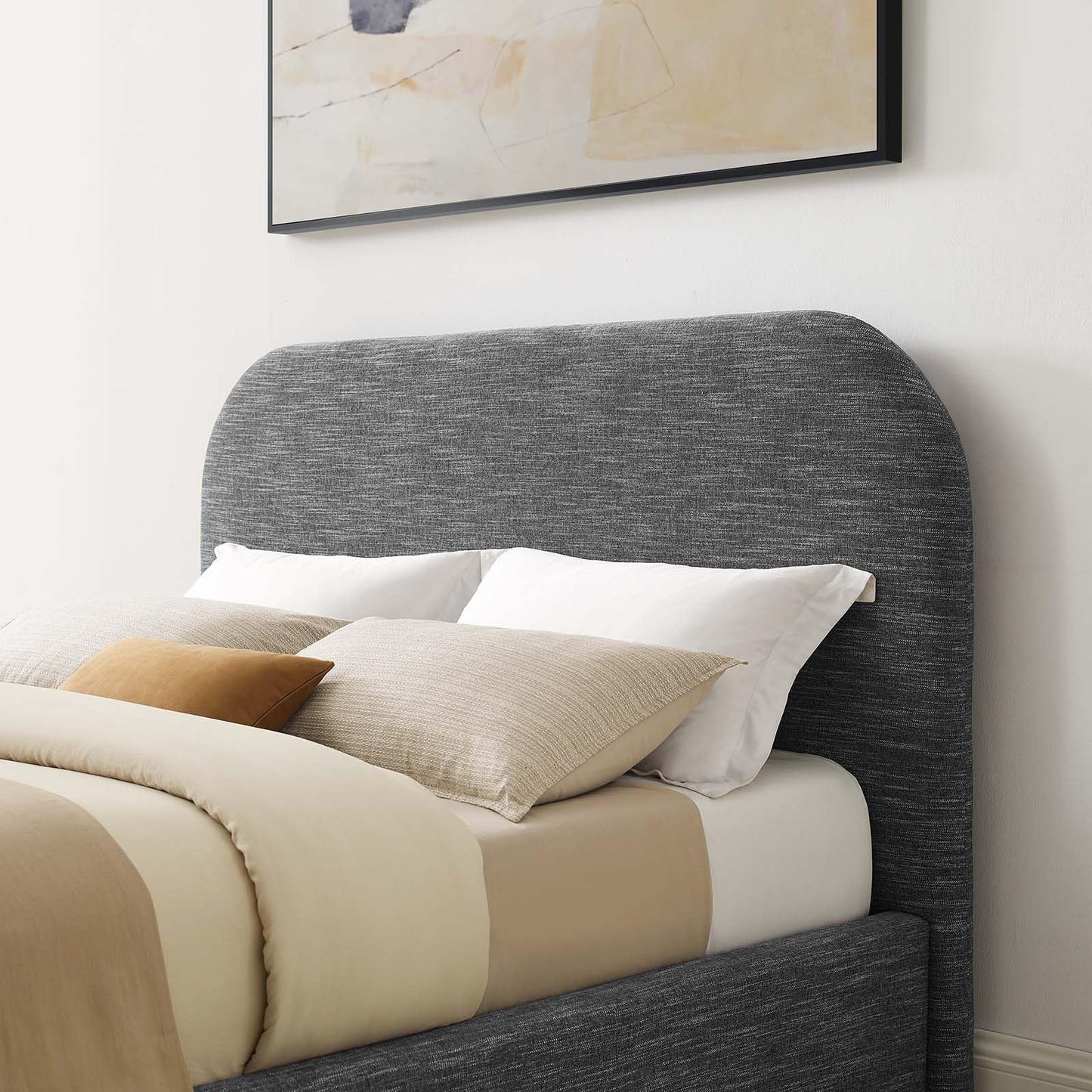 Modway Keynote Modern Queen Bed Frame with Curve Shaped Headboard in Heathered Weave Slate, Woven Heathered Fabric Upholstery, Queen Size Platform Bed, Soft Cloud Bed Frame, No Box Spring Needed