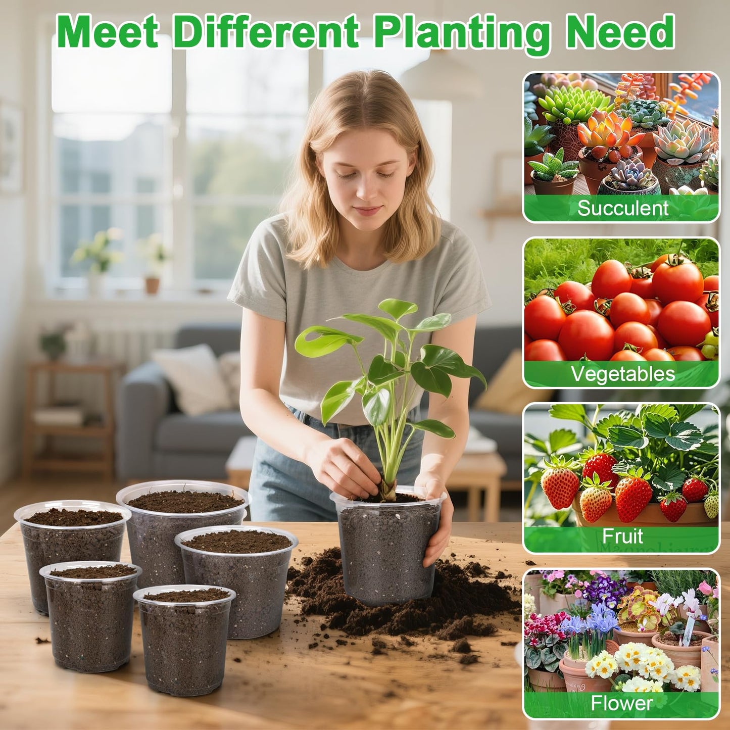 HQAUT 10/8/6/5 Inch Large Clear Nursery Pots with Drainage Holes, 16 Pack Gallon Clear Plastic Pots for Plants, Seedling Starter Pot, Garden Plant Pots for Succulents Flowers