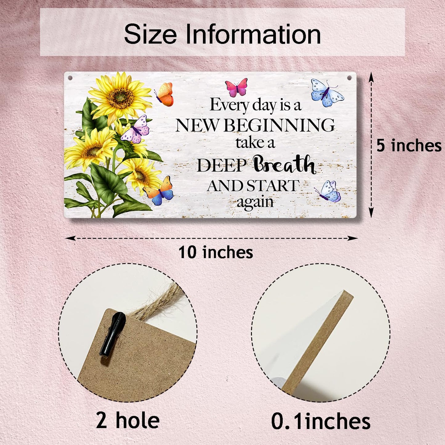 Butterfly Front Door Inspiration Wooden Hanging Sign, Every Day is a New Beginning Take a Breath Rustic Hanging Wall Plaque Sign, Wooden Art Printed Decor Gift for Outdoor Indoor Home -22