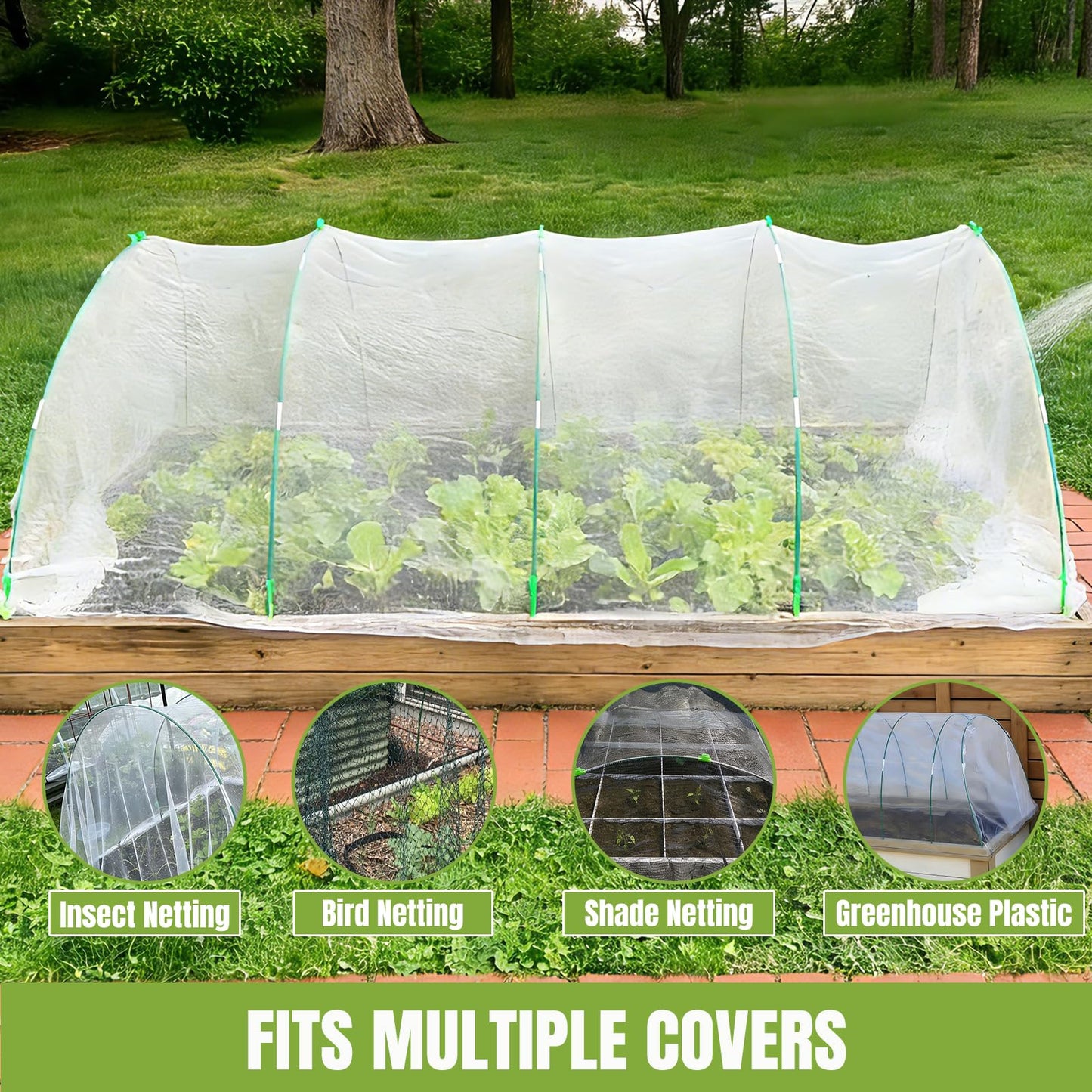 Gardynex Garden Netting Kit with 36Pcs Garden Hoops, 10x20FT Ultra-Fine Mesh | Insect Barrier for Vegetables, Fruits & Flowers | Raised Bed & Row Cover Protection