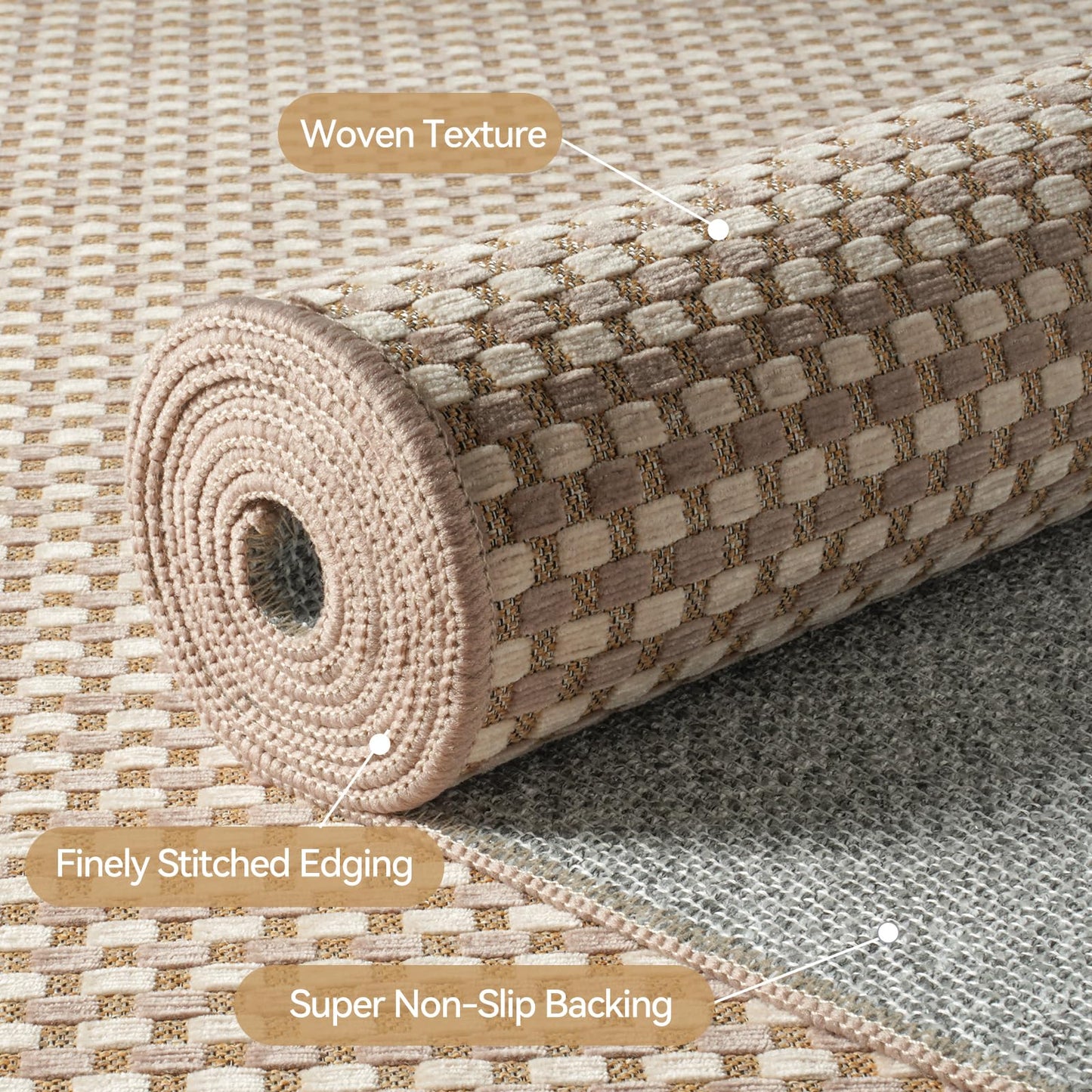 YDKGL 3x5 ft Area Rug Entryway Runner Rug Non Slip Washable, Boho Woven Kitchen Runner Rugs Door Mat Entry Rugs Carpet for Indoor Foyer Backdoor Hallway Floor Bedroom Living Room, Easy Clean, Brown