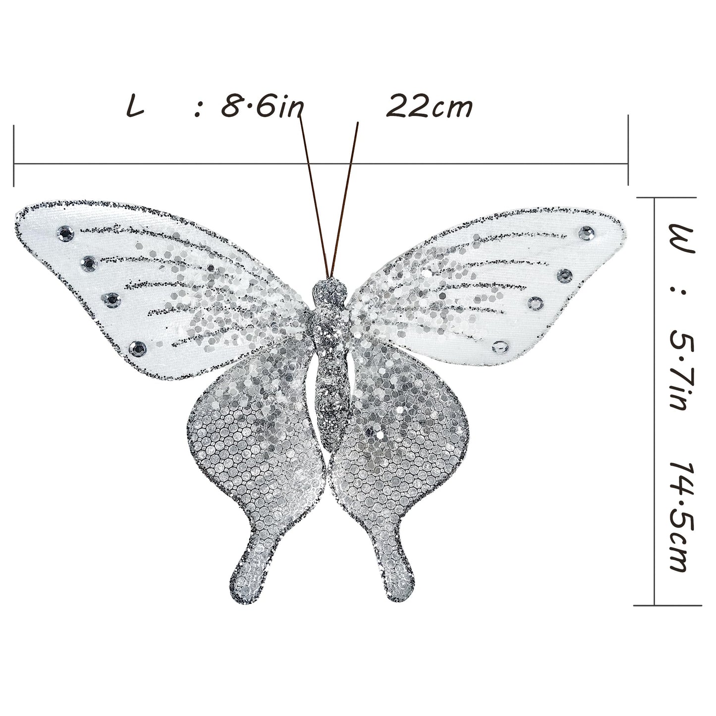 Berfutall- 3D Fabric Butterfly Wall Decor for Home Decor, Garden Decor, 8.66 Inches, Silver