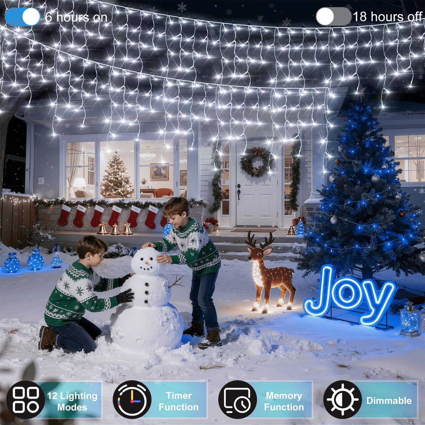 1332 LED 132FT Christmas Lights with 296 Drops, 12 Modes Dimmable Cool White Outdoor Hanging Lights with Timer Memory, Waterproof Curtain Lights for Home Bedroom Indoor Tree Window Roof Fence Wedding