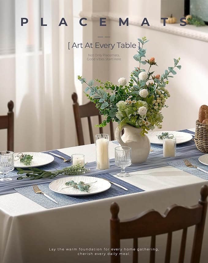 Leetaltree Gradient Blue Woven Placemats Set of 8 - Heat Resistant Non-Slip Place mats for Dining Table, Washable Durable PVC Vinyl Woven Table Mats(Gradient Blue, 8)