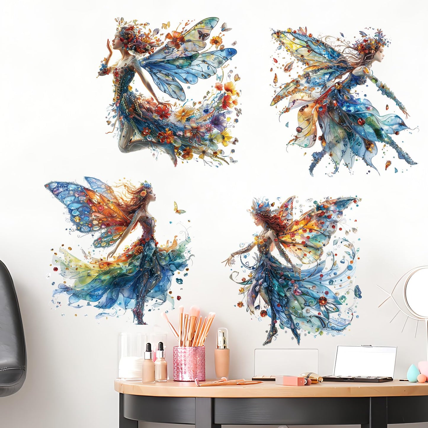 Amaonm 4PCS Removable 3D Dance Girl Wall Decal DIY Flying Butterfly Princess Girls Wall Stickers Peel and Stick Angel Elve Wall Art Decor for Kids Bedroom Nursery Decoration (66004)
