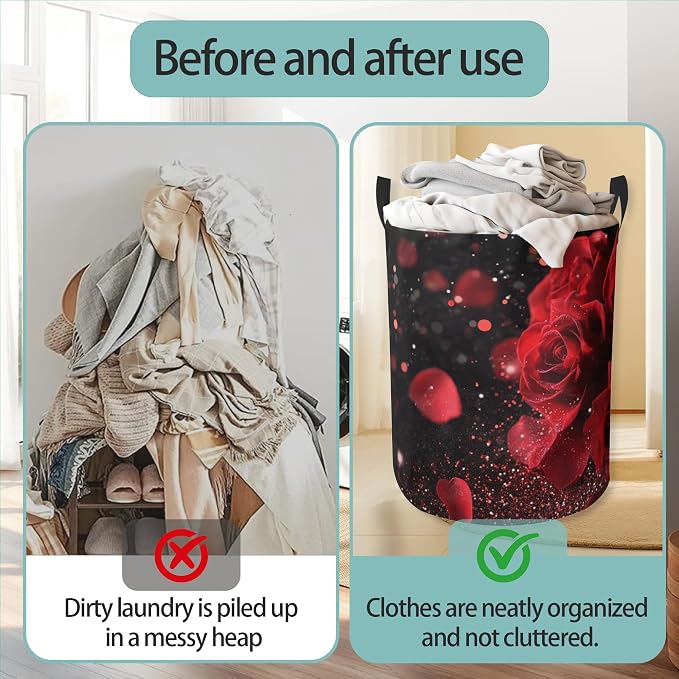 Rose Flower Love Round Laundry Hamper Storage Basket Toys Clothes Organizer Bin For Home Bathroom Bedroom Dorm Nursery