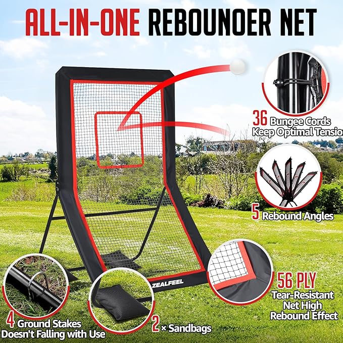 Lacrosse Rebounder, 4x7FT/4x6FT Lacrosse Rebound for Backyard with 5 Rebound Angles, Target Strip, Bounce Back Net Perfect for Lax Baseball Volleyball & Soccer Practice