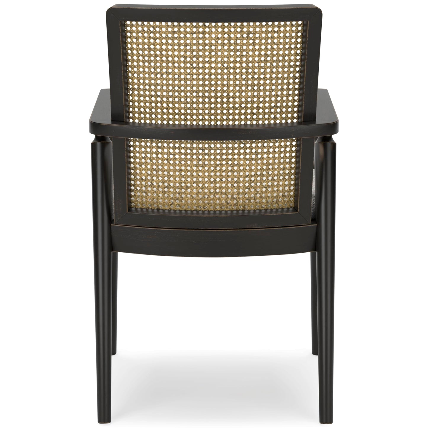 Signature Design by Ashley Galliden Rustic Solid Wood Upholstered Dining Arm Chair with Faux Cane Backrest, Set of 2, Light Brown & Black