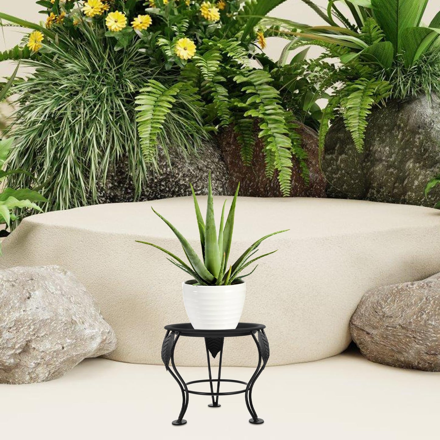 Veemoon 2pcs Black Metal Plant Stand for Indoor and Outdoor Flower Pots, Decorative Garden Ball Holder Base, Farmhouse Style Plant Holders for Patio and Lawn