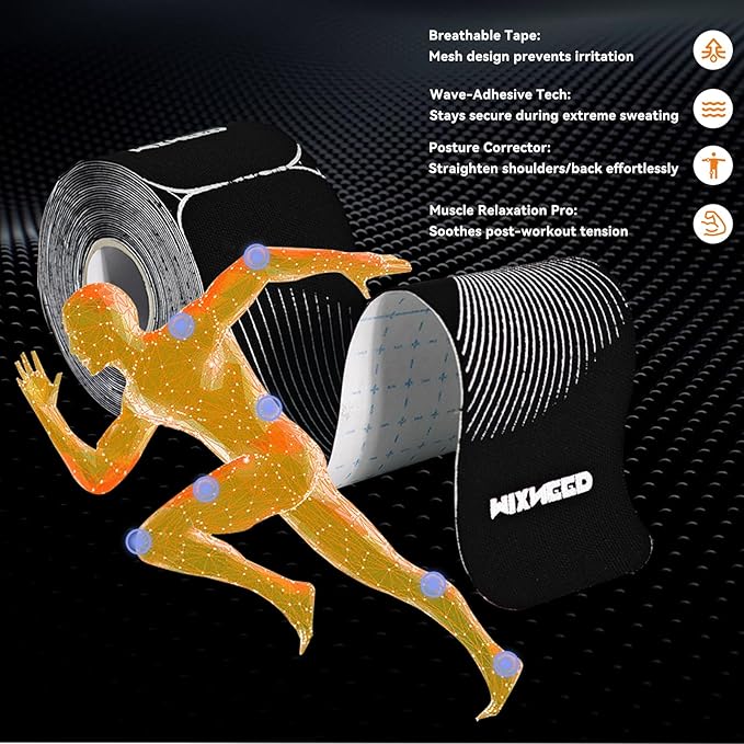 Precut Kinesiology Tape - 120 Strips (6 Rolls) Waterproof Kinesiology Tape for Muscle & Joint Support, Athletic Knees, Shoulders Black