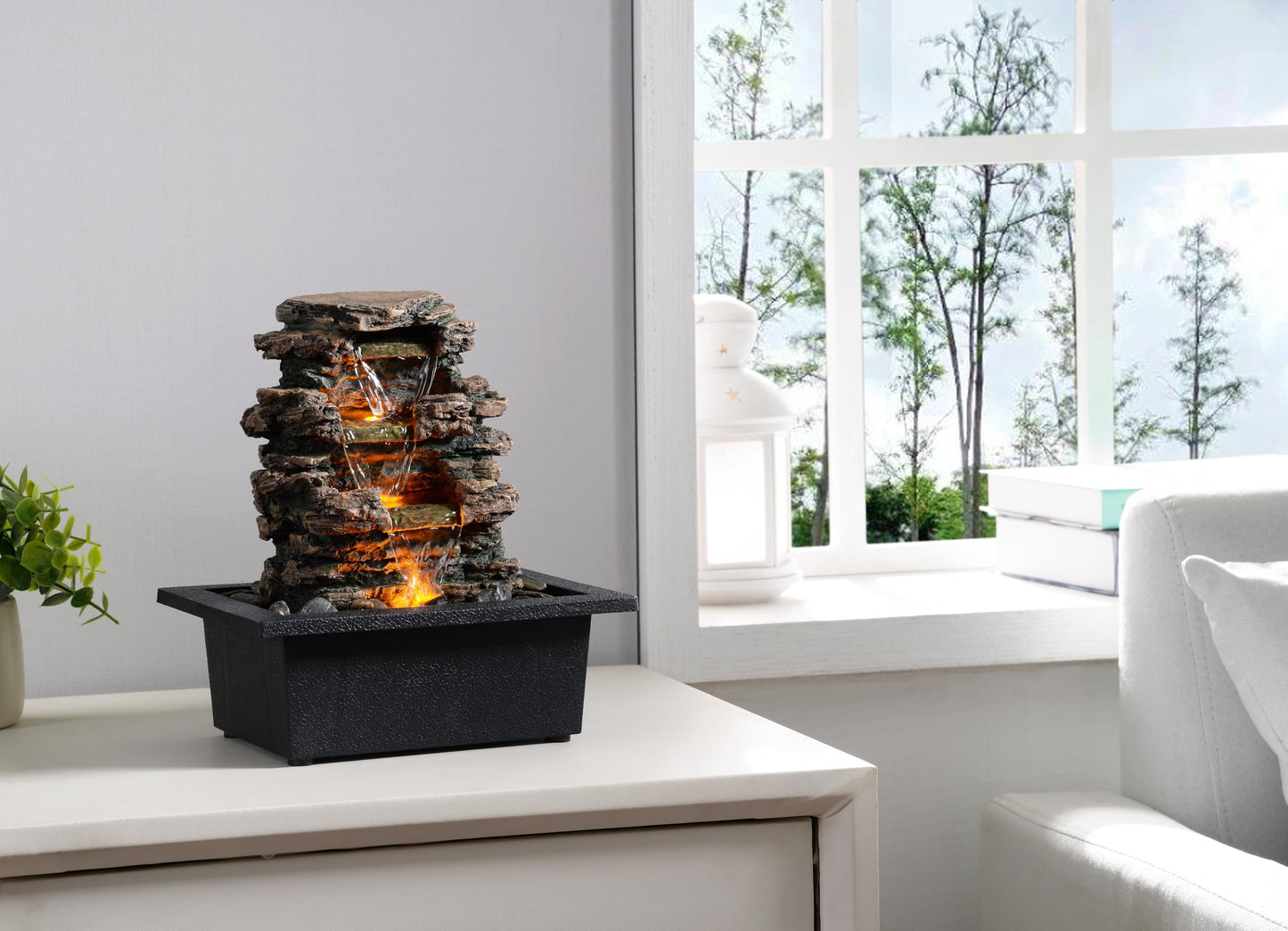 MAOCHI Tabletop Water Fountain, Home Décor Soothing Sound Machine with Automatic Pump, Deep Basin and Natural River Rocks. Indoor Zen Relaxation for Office, Living Room, or Bedroom Décor.